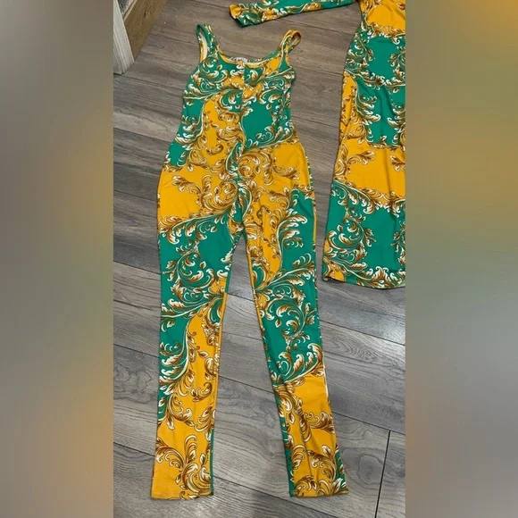 Vibrant Green and Yellow Jumpsuit Set - Picture 2 of 6